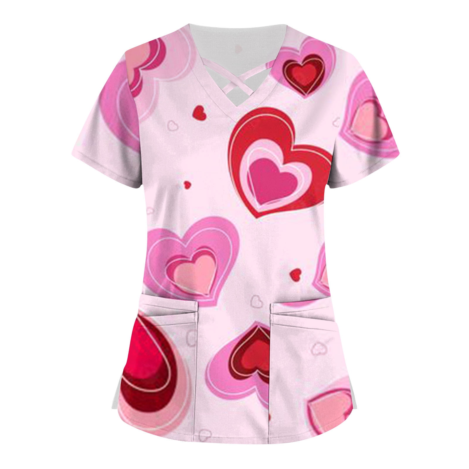 Ovticza Valentine Scrub Tops for Women V Neck Loose Fit Love Short