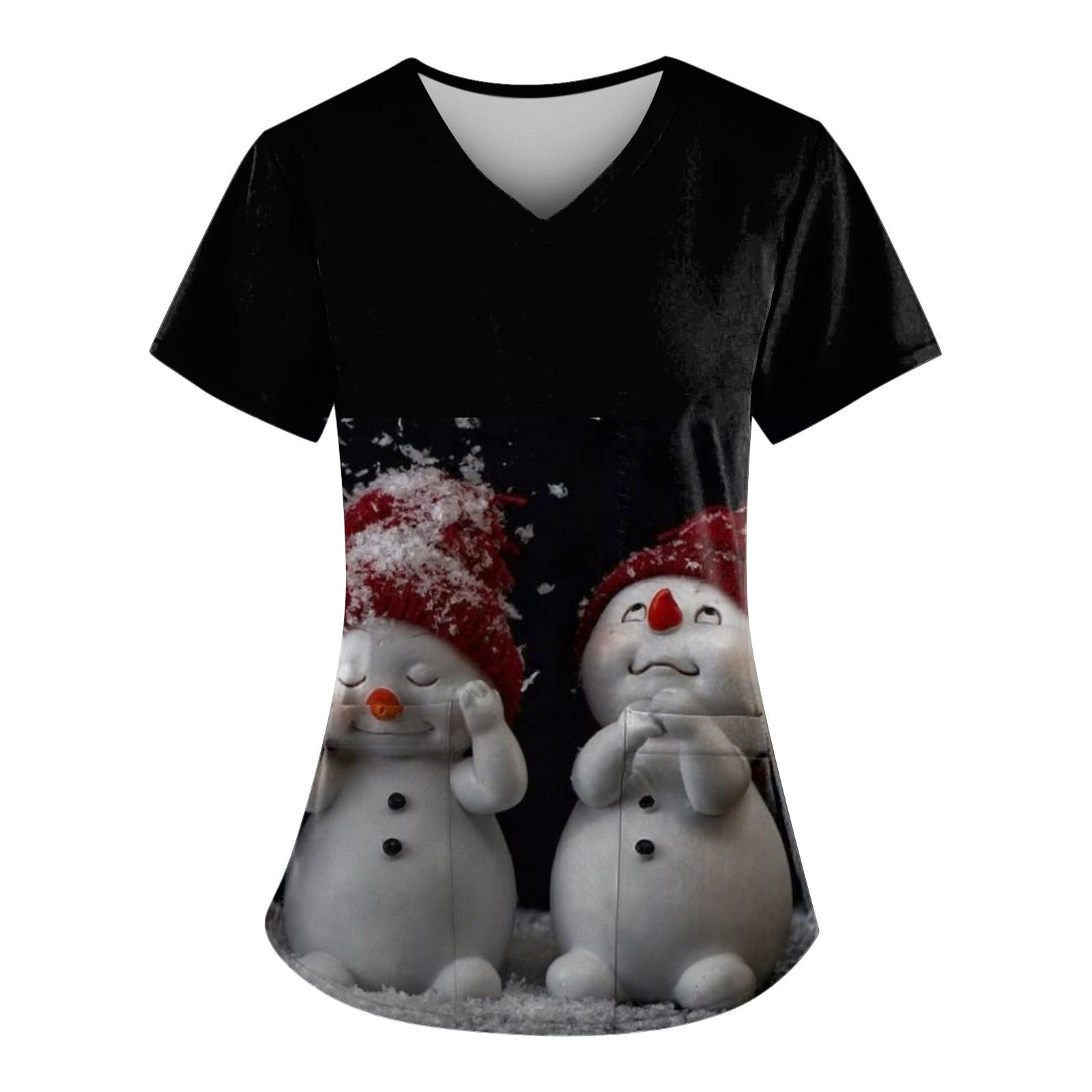 Ovticza Women Christmas Scrubs Snowman with Pockets Xmas Nursing V Neck