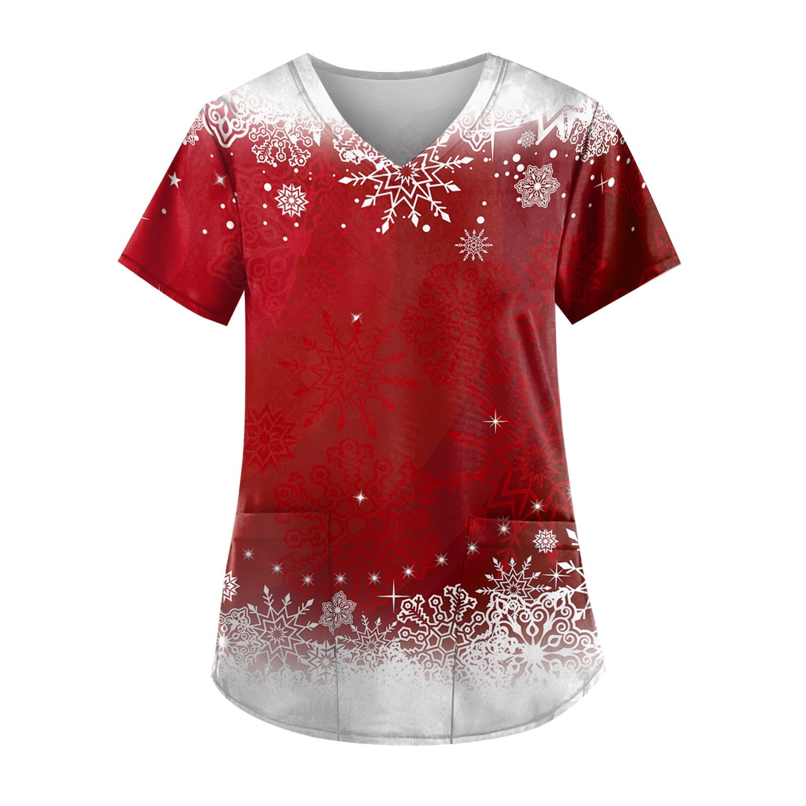 Ovticza Women Christmas Scrubs Tree with Pockets V Neck Nursing Short