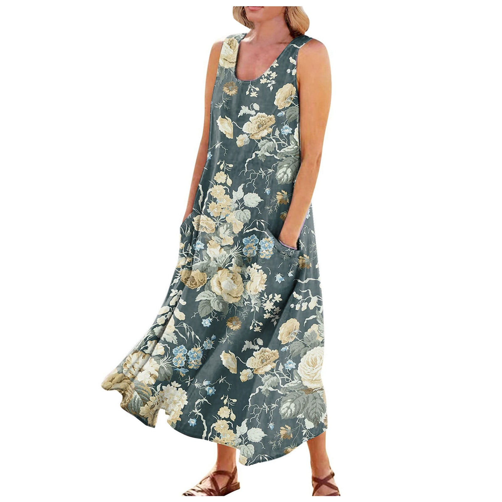 Work Sundresses Ovticza Women Dresses Plus Cotton Linen Boho Maxi Dress for Women Long ...