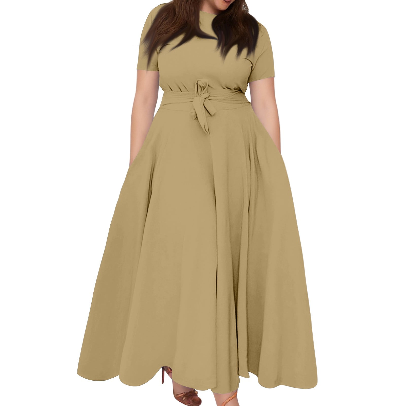 Elegant Crew Neck A-Line Maxi Dress for Women main image 1
