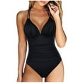 thumbnail image 1 of Ovticza Women Tummy Control One Piece Swimsuits Halter Push Up Bathing Suits Black 2XL, 1 of 6