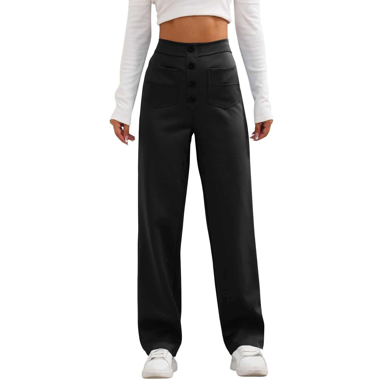Ovticza Women Straight Leg Office Pants Button Down Work Loose Trousers ...