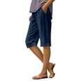 thumbnail image 1 of Ovticza Women's Bermuda Linen Shorts Knee Length Long Comfy Drawstring Walking Shorts for Women with Deep Pockets Navy XL, 1 of 7