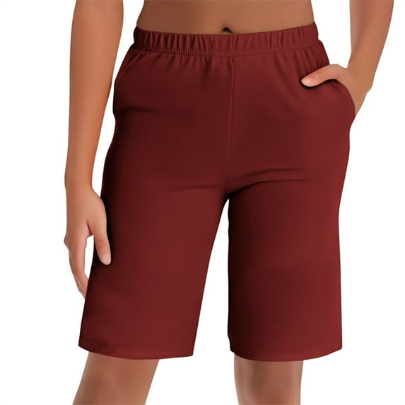 Ovticza Women's Bermuda Shorts 12" Knee Length with Pockets High Waisted Stretch Long Shorts for Women Casual Walking Wine L