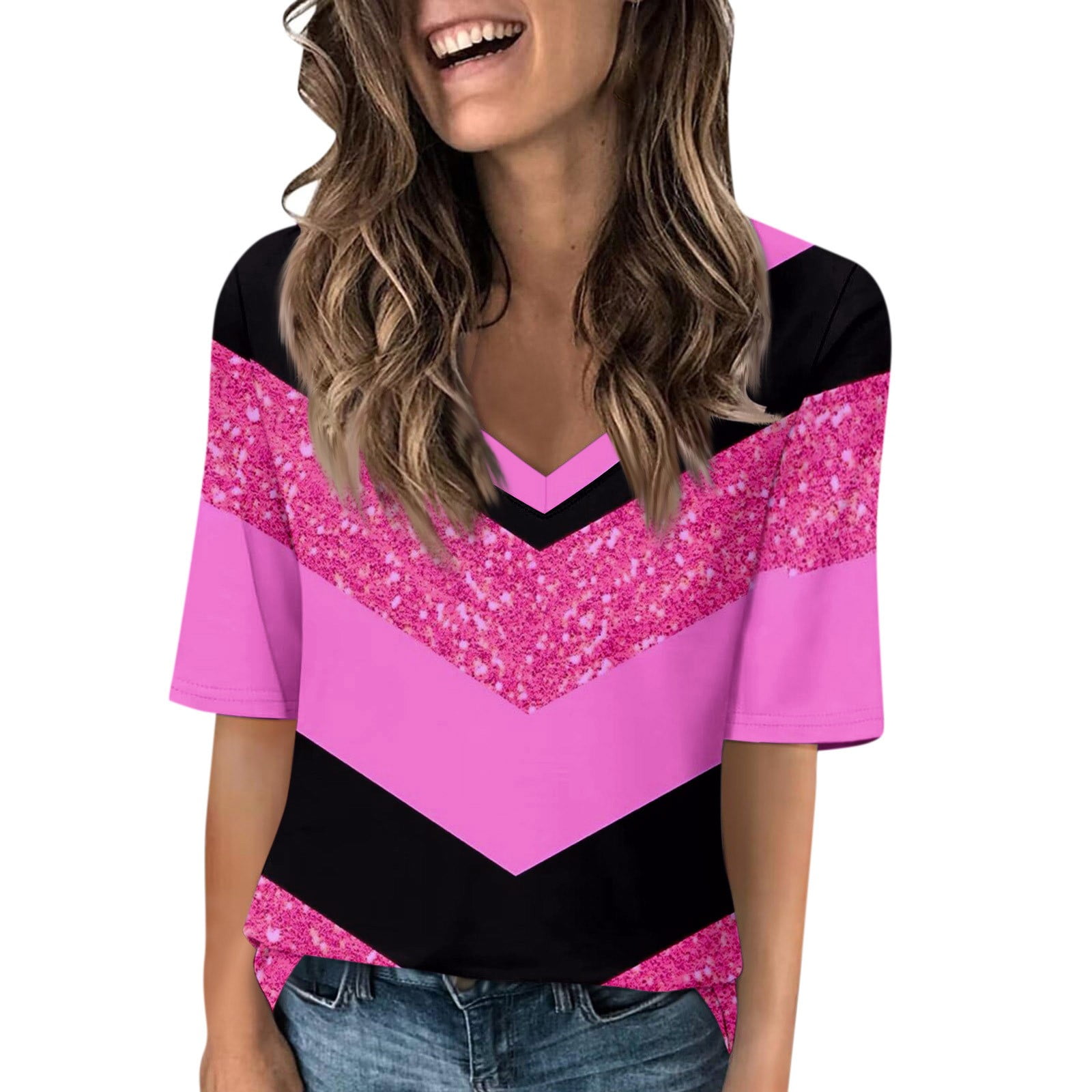 Ovticza Women's Casual 3/4 Sleeve TShirts V Neck Shirts Cute Tunic