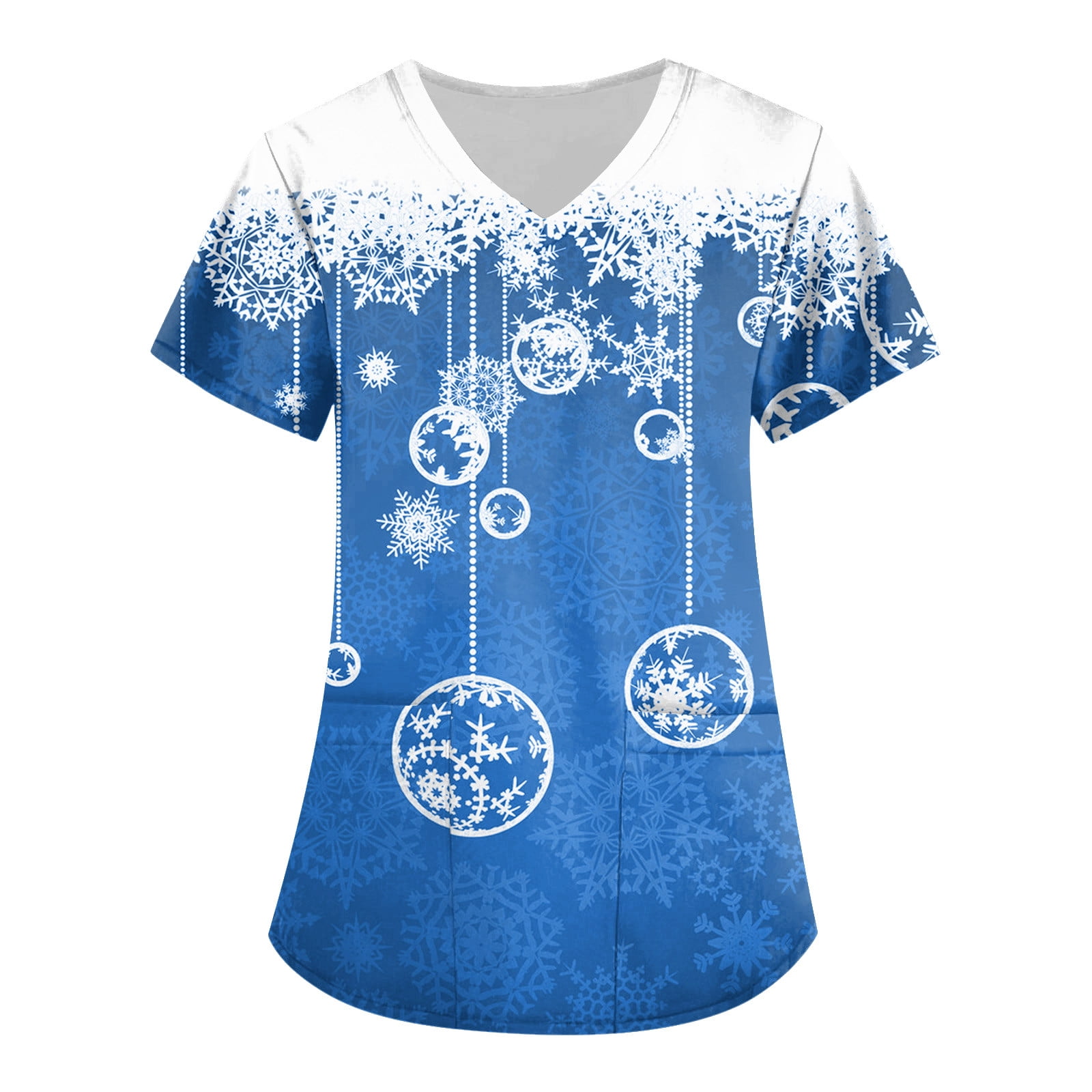Ovticza Women's Christmas Scrub Tops, V Neck Tree with Pockets Xmas