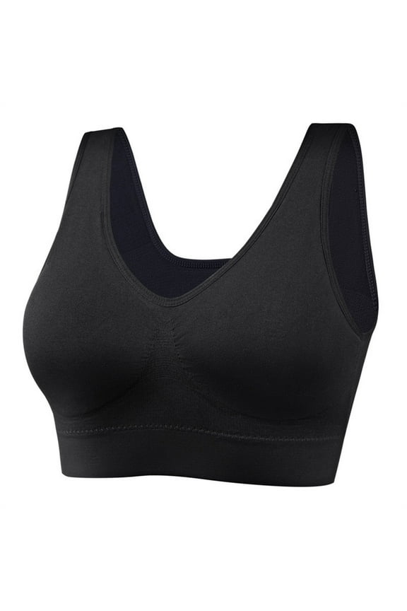 Women's Comfort Longline Wireless Bra, Full-Coverage Wide Straps Bra，Ultimate Lift & Support Bralettes Black Medium