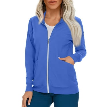 Ovticza Women's Ultra Soft Stretch Zip Up Scrub Jacket Uniforms Warm-up Scrub Jackets for Women with Two Pockets Royal Blue 5XL