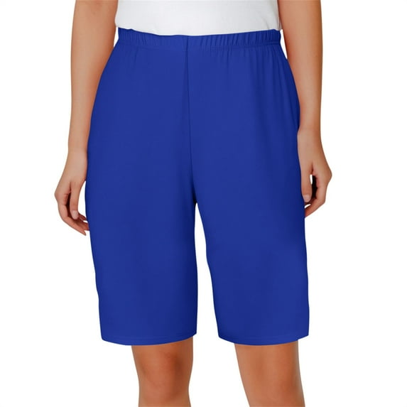 Ovticza Womens 12" Bermuda Shorts Knee Length with Pockets High Waisted Stretchy Casual Walking Long Shorts for Women Blue XL