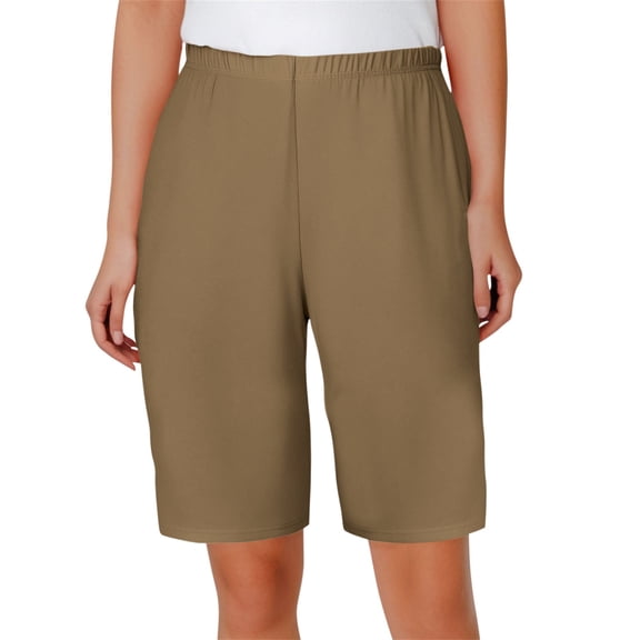 Ovticza Womens 12" Bermuda Shorts Knee Length with Pockets High Waisted Stretchy Casual Walking Long Shorts for Women Khaki XL