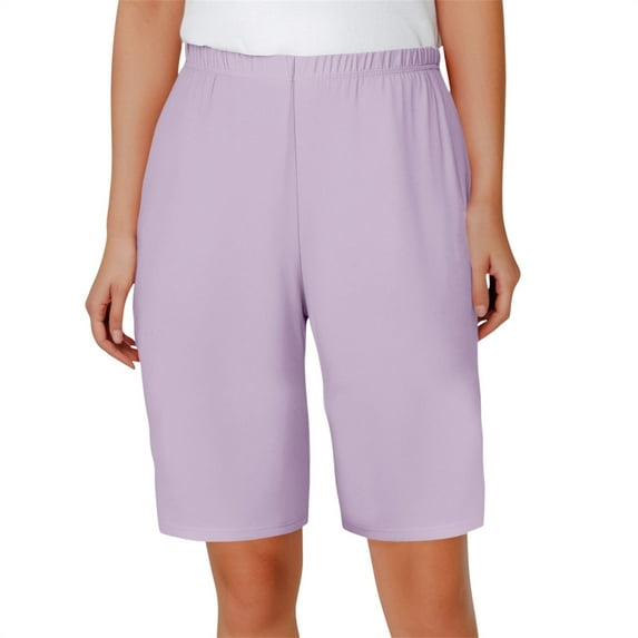 Ovticza Womens 12" Bermuda Shorts Knee Length with Pockets High Waisted Stretchy Casual Walking Long Shorts for Women Light Purple M