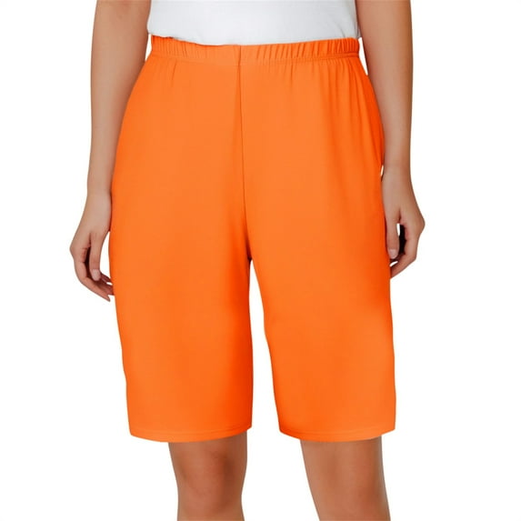 Ovticza Womens 12" Bermuda Shorts Knee Length with Pockets High Waisted Stretchy Casual Walking Long Shorts for Women Orange XL