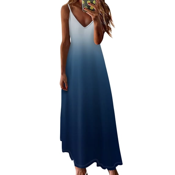 Ovticza Womens 2024 Casual Sleeveless Sundress Plus Size Loose Tie Dye Long Summer Beach Maxi Dress Dark Blue 3XL