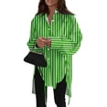 thumbnail image 1 of Ovticza Womens Button Down Shirts Casual Long Sleeve Dress Shirt Striped Print Oversized Work Blouse Top Green 2XL, 1 of 6