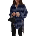 thumbnail image 1 of Ovticza Womens Button Down Shirts Casual Long Sleeve Dress Shirt Striped Print Oversized Work Blouse Top Navy 5XL, 1 of 6