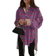 thumbnail image 1 of Ovticza Womens Button Down Shirts Casual Long Sleeve Dress Shirt Striped Print Oversized Work Blouse Top Purple M, 1 of 6