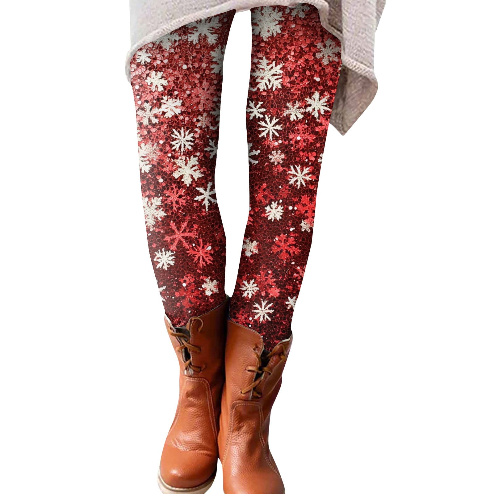 Ovticza Womens Christmas Leggings Cotton Stretch Snowflake Print Thermal Leggings for Women Cold