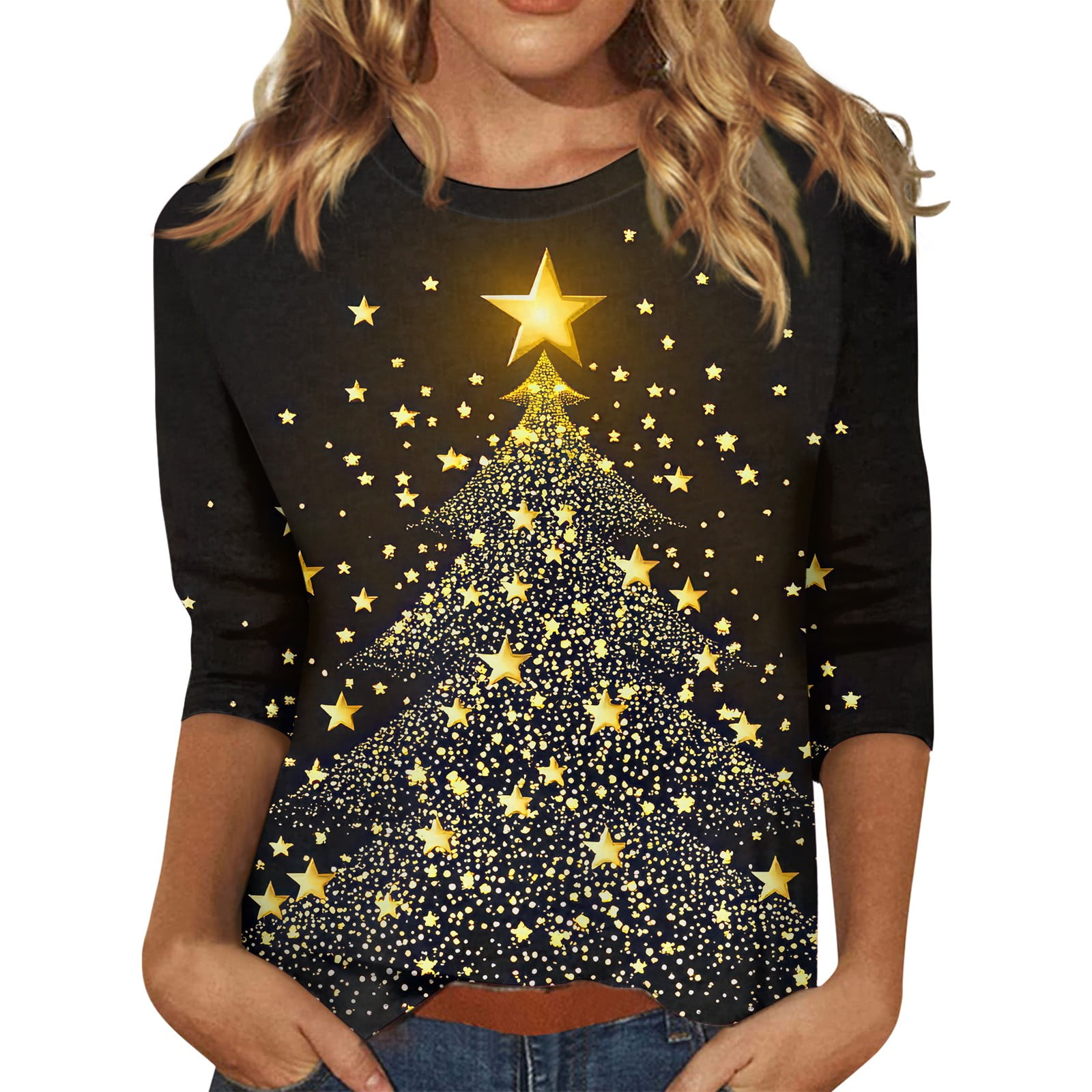 Womens long sleeve merry christmas tshirts christmas tree bright
