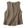 thumbnail image 1 of Ovticza Womens Cotton Linen Vest Casual Loose V Neck Sleeveless Vests Jacket Khaki M, 1 of 6