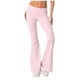 thumbnail image 1 of Ovticza Womens Flare Leggings Y2K Low Rise Cotton Leggings Fold Over Yoga Pants Bell Bottom Wide Leg Lounge Pants Trousers Light pink S, 1 of 7