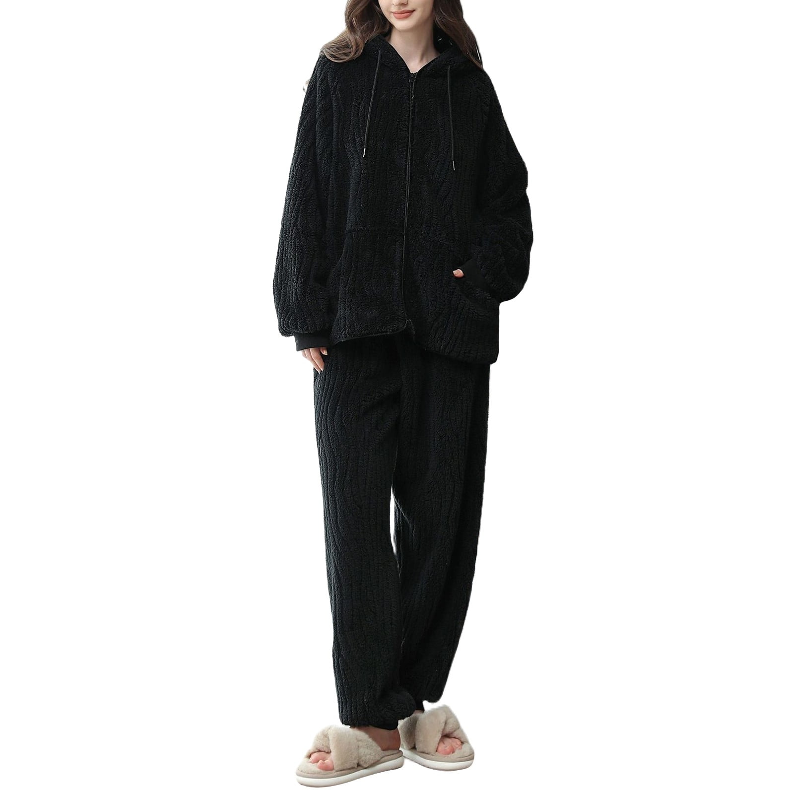 Ovticza Womens Pajamas Warm Fleece Pajamas Set Pullover Pants Loose