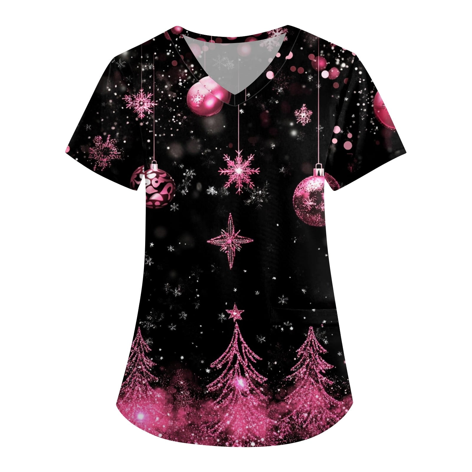 Ovticza Womens Plus Size Christmas Scrub Tops V Neck Short Sleeve