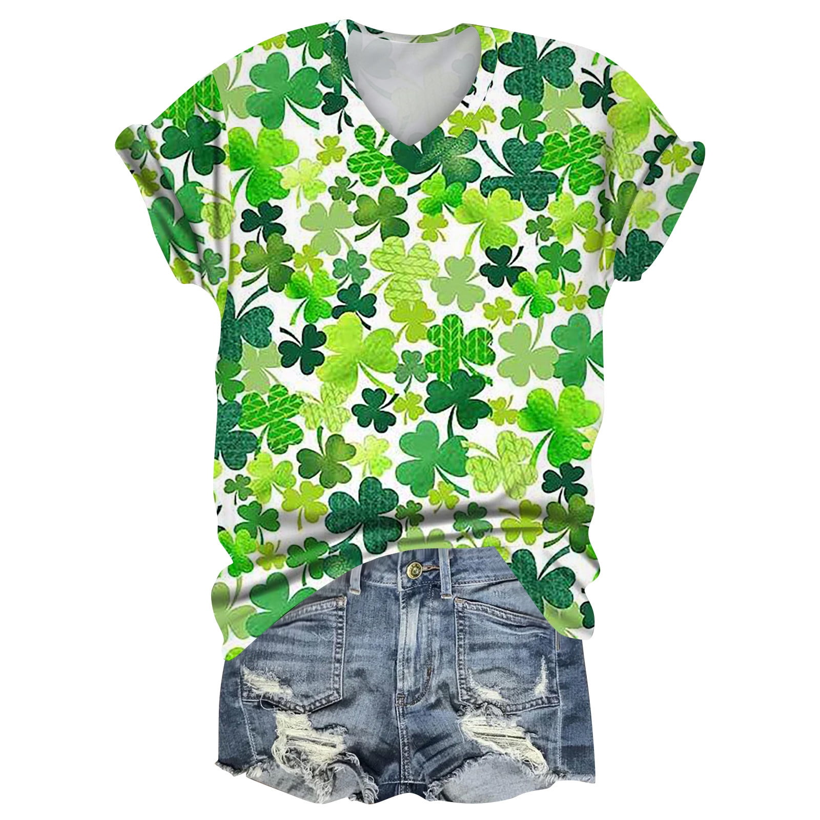 St Patrick's Day Shirt For Women - Trendy Short Sleeve Shamrock Graphic Tee, Casual Green Tops - View #3