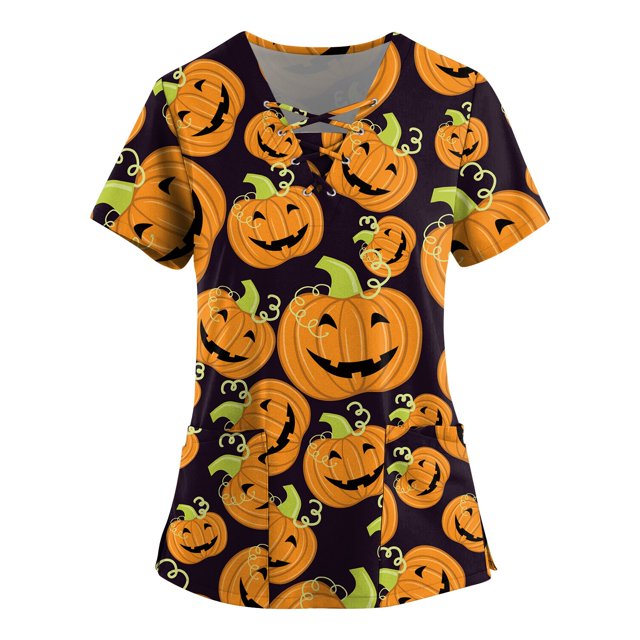 Ovticza Womens Scrub Bottoms Halloween Novelty Print with Pockets