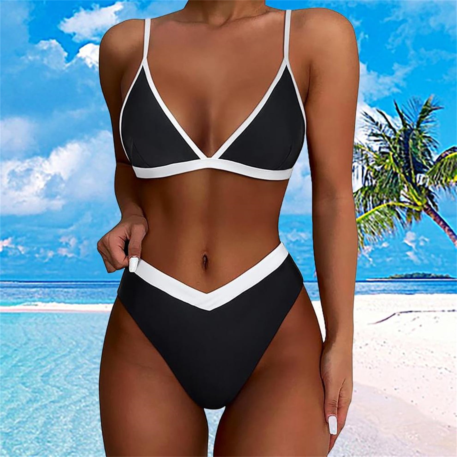 2025 Women’s Sexy Blue Triangle Bikini Set – High Cut Thong, Adjustable Straps