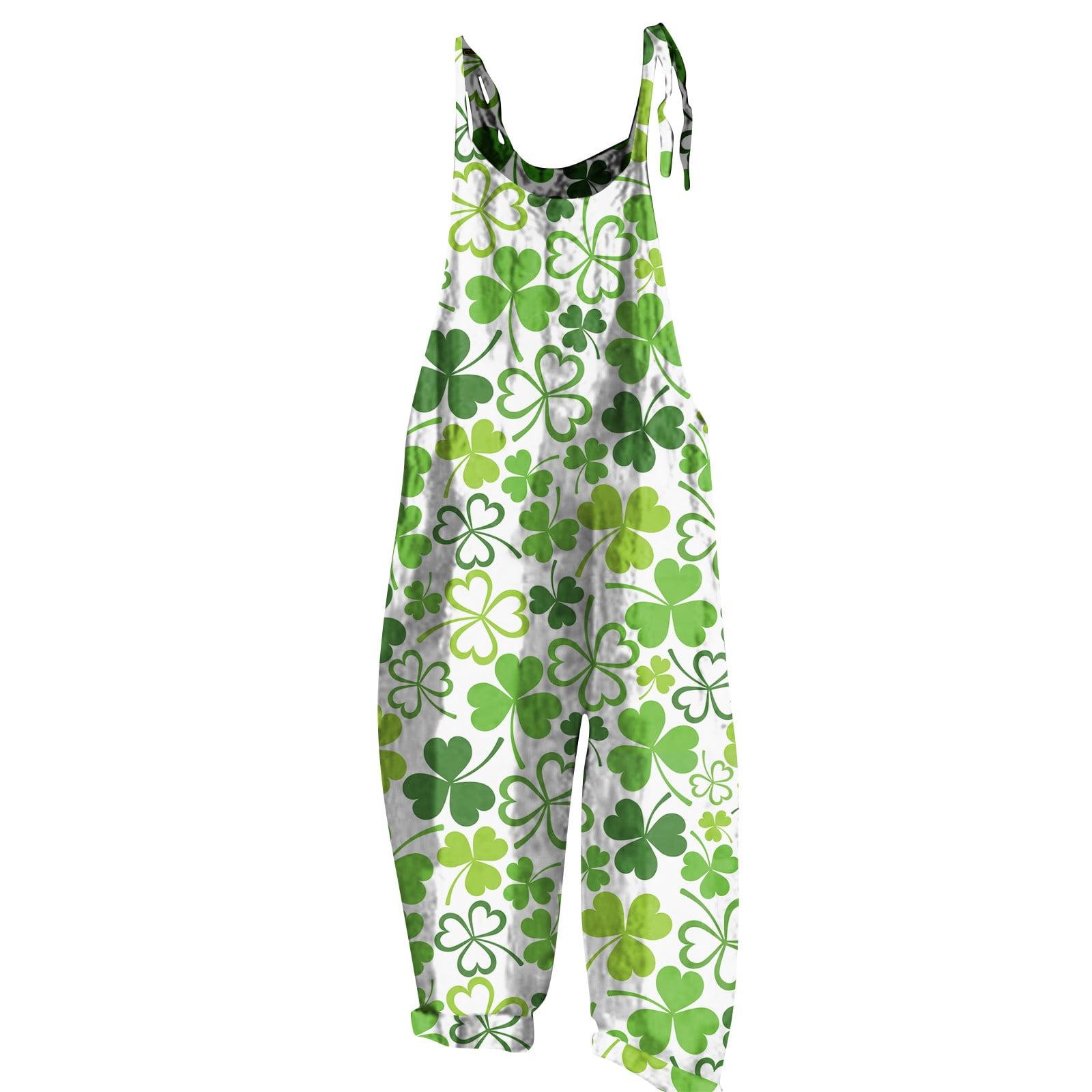 Ovticza Womens St Patricks Day Jumpsuit Shamrock Scoop Clover