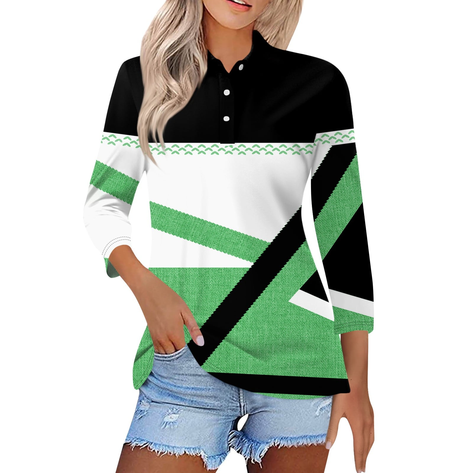 Ovticza Womens Tops Dressy Casual Button Down Shirts 3/4 Sleeve Shirts