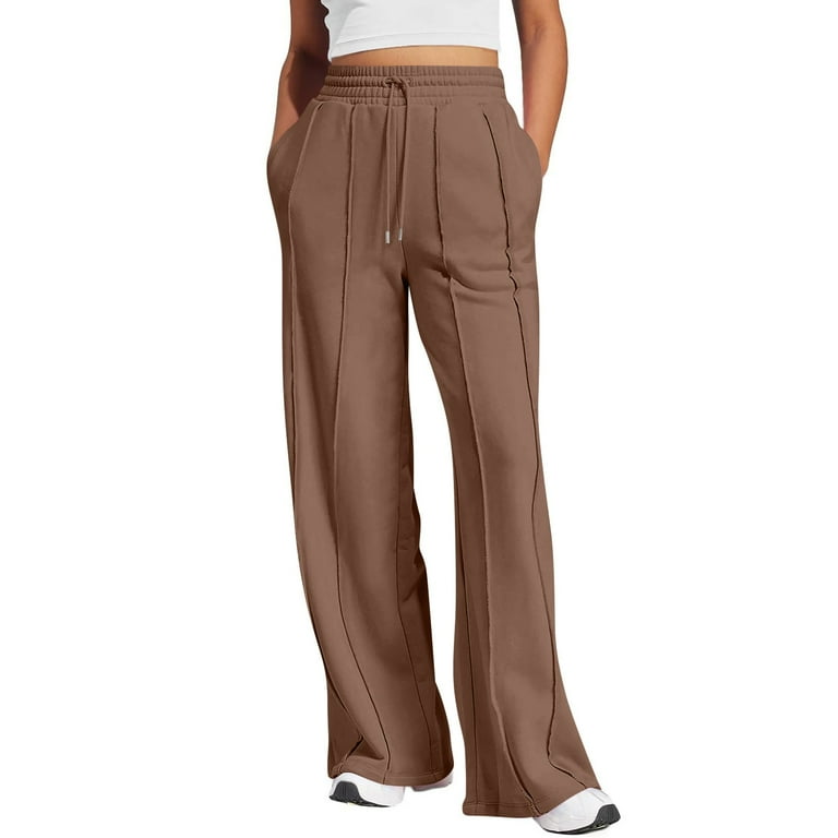 Ovticza Womens Wide Leg Sweatpants Casual Loose Solid Color Pants Comfy Lounge Joggers Baggy Sweatpants Pockets Coffee M Walmart