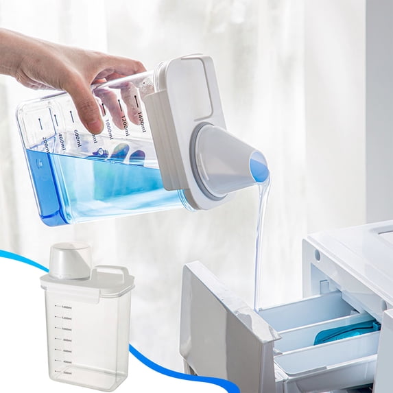 Ovzne 1200Ml Transparent Laundry Detergent Storage Container - Sealed Dispenser With Measuring Cup