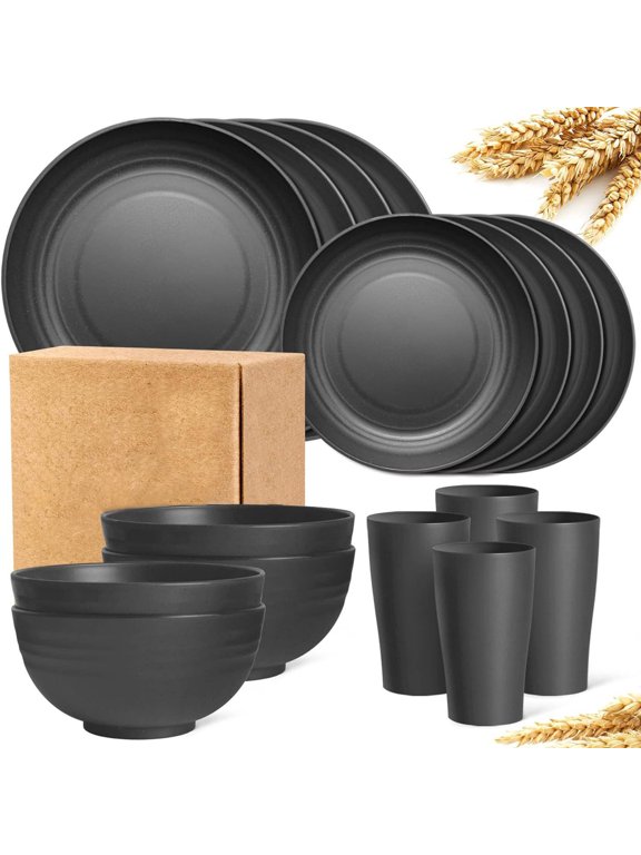 16-Piece Solid Color Plastic Tableware Set, Drop-Resistant Bowls, Plates Cups – Ideal For Household Daily Use, Picnics Outdoor Dining