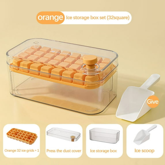 Ovzne 1Pcs Ice Cube Tray with Lids and Storage Bin, Ice Cube mold with Ice Box, Ice tray for the freezer, Stackable Ice Trays with Ice Bucket, Ice Tong & Scoop for Freezer