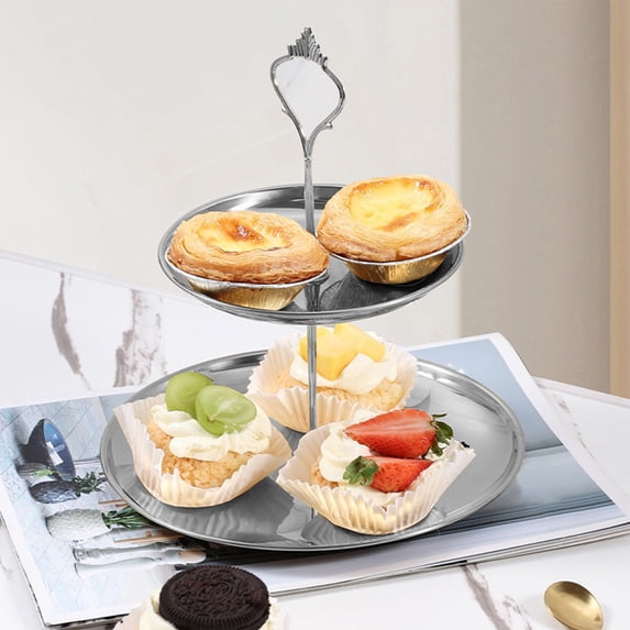 Ovzne 2 Tier Serving Tray, Metal Cupcake Stands for 24 Cupcakes, Rustic Tiered Display Holders for Birthday Tea Party Wedding Halloween