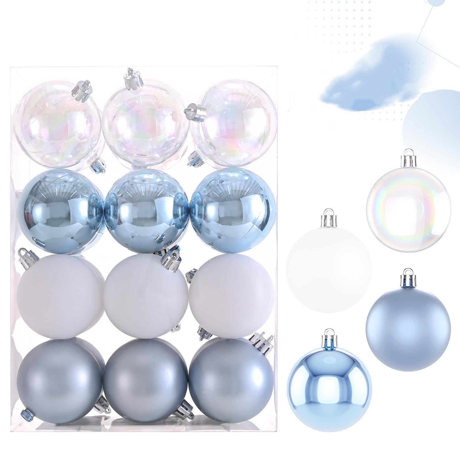 Ovzne 24PC Clear Plastic Christmas Ball Ornaments, Christmas Ornaments