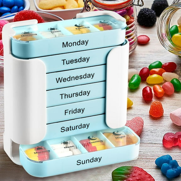 Ovzne 28-Compartment Weekly Storage Box – Food-Grade Organizer For Home,Travel Daily Essentials