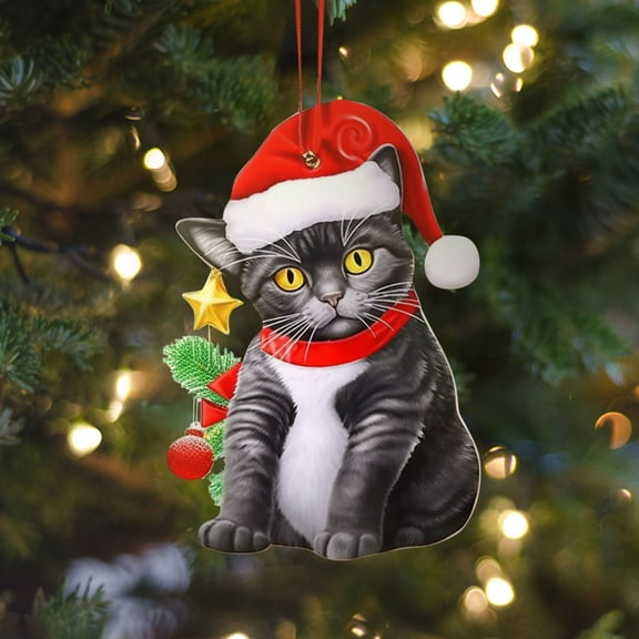 Ovzne 2D Acrylic Christmas Tree Cats Pendant – Funny Cat Ornaments, Multicolor Hanging Decorations For Christmas Trees, Indoor/Outdoor Festive Displays