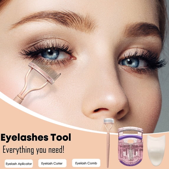 Ovzne 3 in 1 Eyelash Tool Kit Mascara Comb Curler Applicator Tweezers for Lash Extensions Mother's Day gift