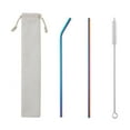 thumbnail image 1 of Ovzne 304 Metal Stainless Steel Straws Portable Set, Reusable For Bar Drinks Milk Tea, Includes 5 Straws, 1 Straw Cleaner 1 Stylish Pouch, Dishwasher Safe, 1 of 5