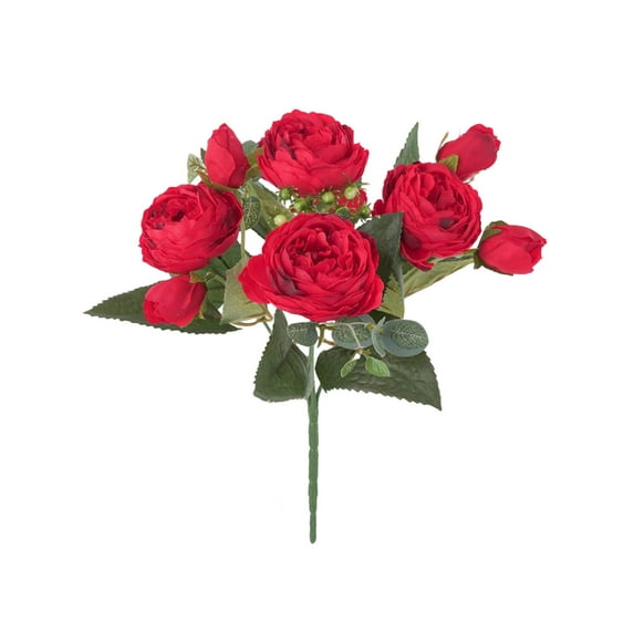 Ovzne 5-Fork Embroidered Peony - Vintage Silk Artificial Flowers, 11.4X6.7 Inches, For Home, Hotel, Office, Party Decor, Evergreen Romantic Decorations