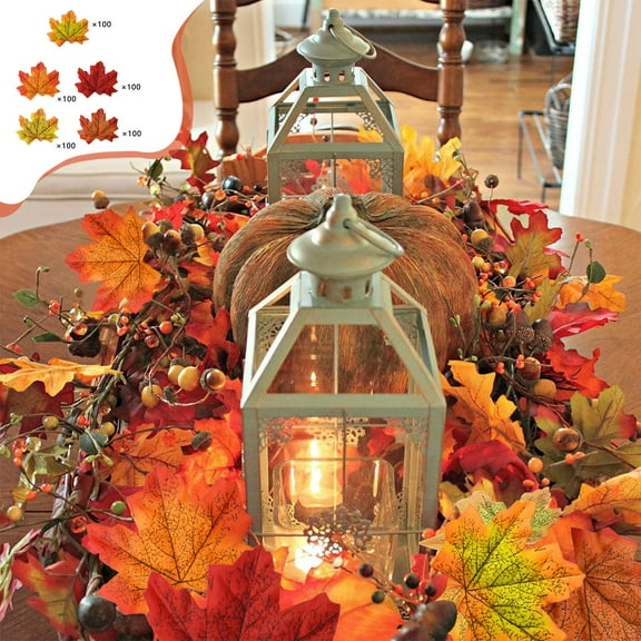 Ovzne 500Pcs Five-Color Simulation Maple Leaves - Thanksgiving Decorative Filler For Festive Arrangements