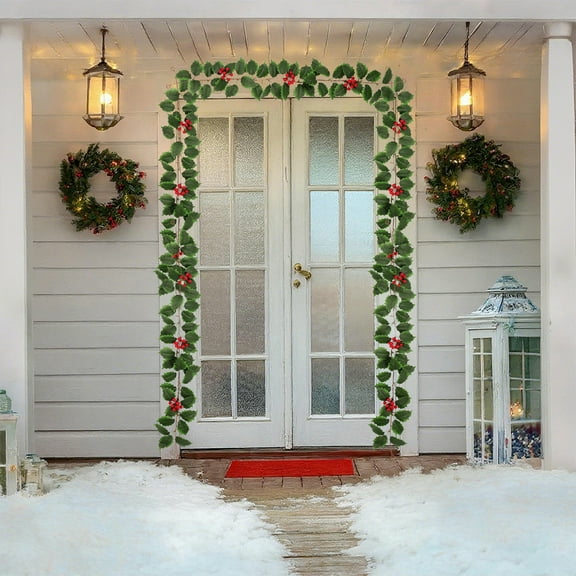 Ovzne Artificial Christmas Vine With Berries Holly Leaves,Flexible Hanging Decor For Doors