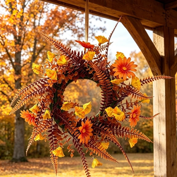 Ovzne Artificial Orange Fall Wreath Thanksgiving Front Door & Porch Decor