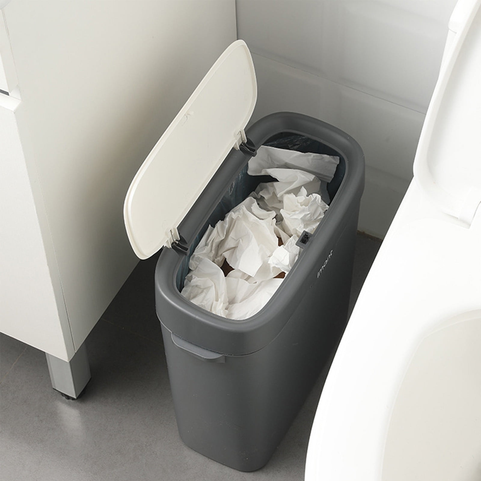 Ovzne Bathroom Trash Can with Lid, Small Garbage Can with Press Top Lid