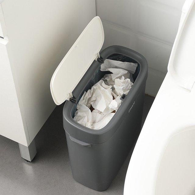 Ovzne Bathroom Trash Can with Lid, Small Garbage Can with Press Top Lid, Plastic Wastebasket