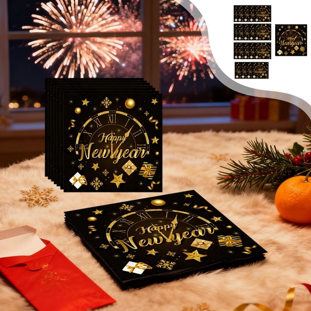 Ovzne Black Gold New Year Party Tableware Set – Disposable Plates For Festive Celebrations