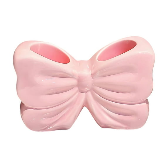 Ovzne Bow-Shaped Toothbrush Holder – Pink Resin Bathroom Organizer For Countertop Or Sink